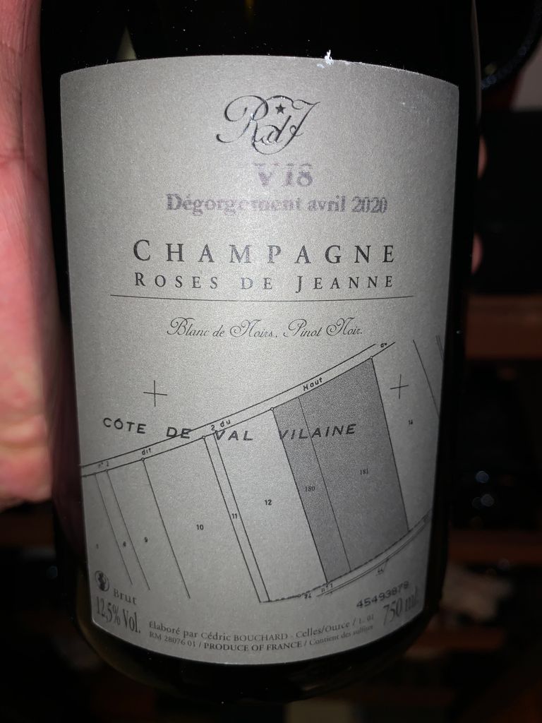 2018 Roses de Jeanne / Cédric Bouchard Champagne Blanc de Noirs Côte de Val Vilaine (750ml)